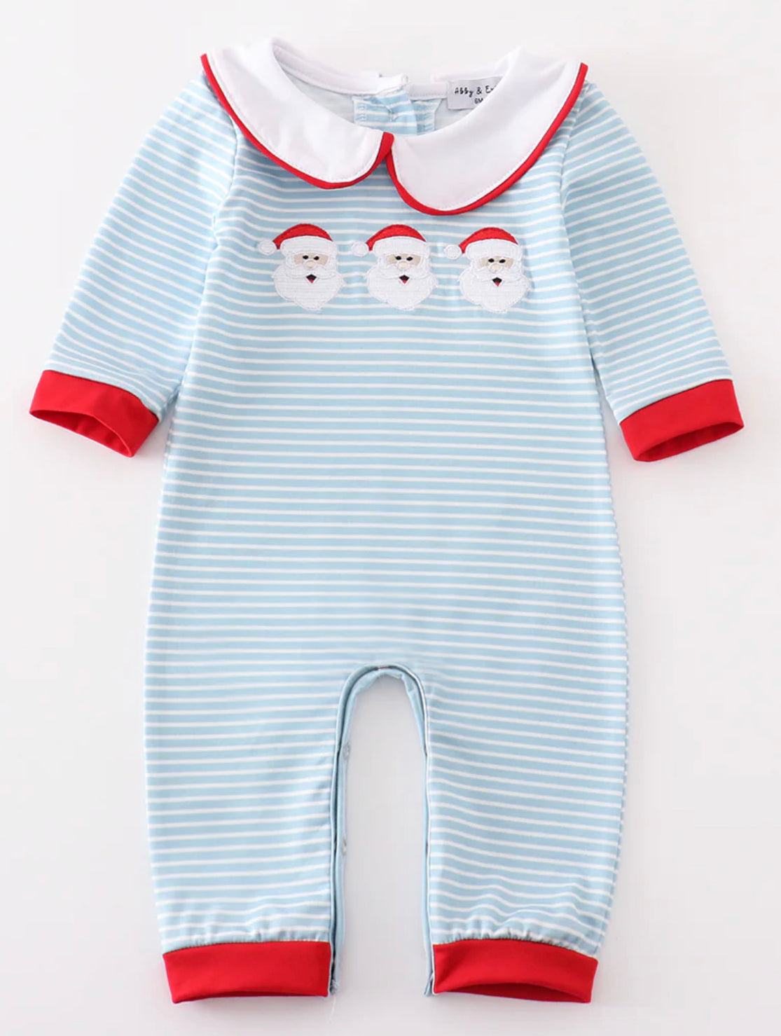 Blue striped Santa trio boys romper