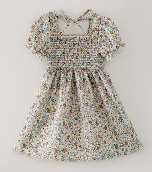 Floral ruffle girls dress