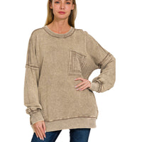 Raw hedge acid wash pocket pullover