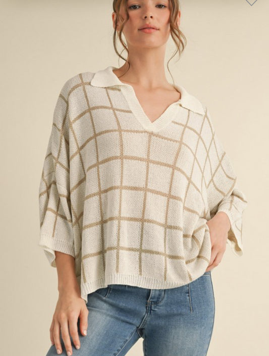 Windowpane knit top