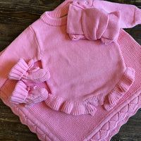 Ruffle knit romper pink- NB
