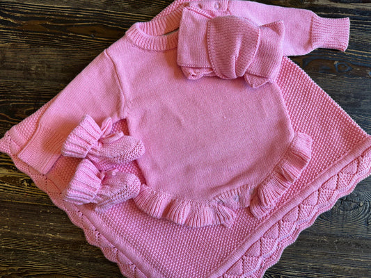Ruffle knit romper pink- NB