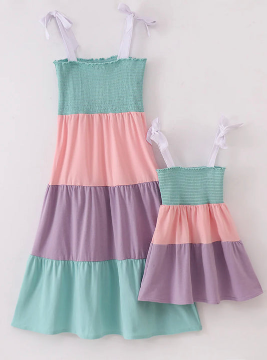 Multi color tiered mom dress