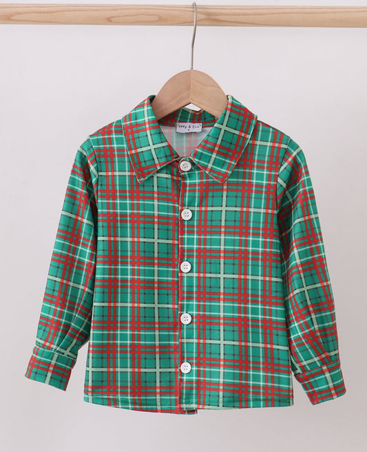 Christmas plaid boys button down