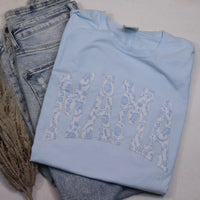 Light blue mama appliqué tee