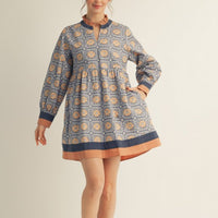 Blue ruffle neck floral dress