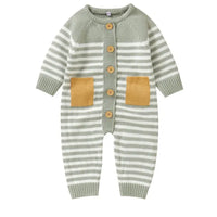 Green striped knit sweater romper