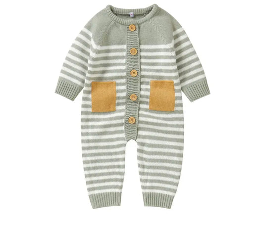 Green striped knit sweater romper