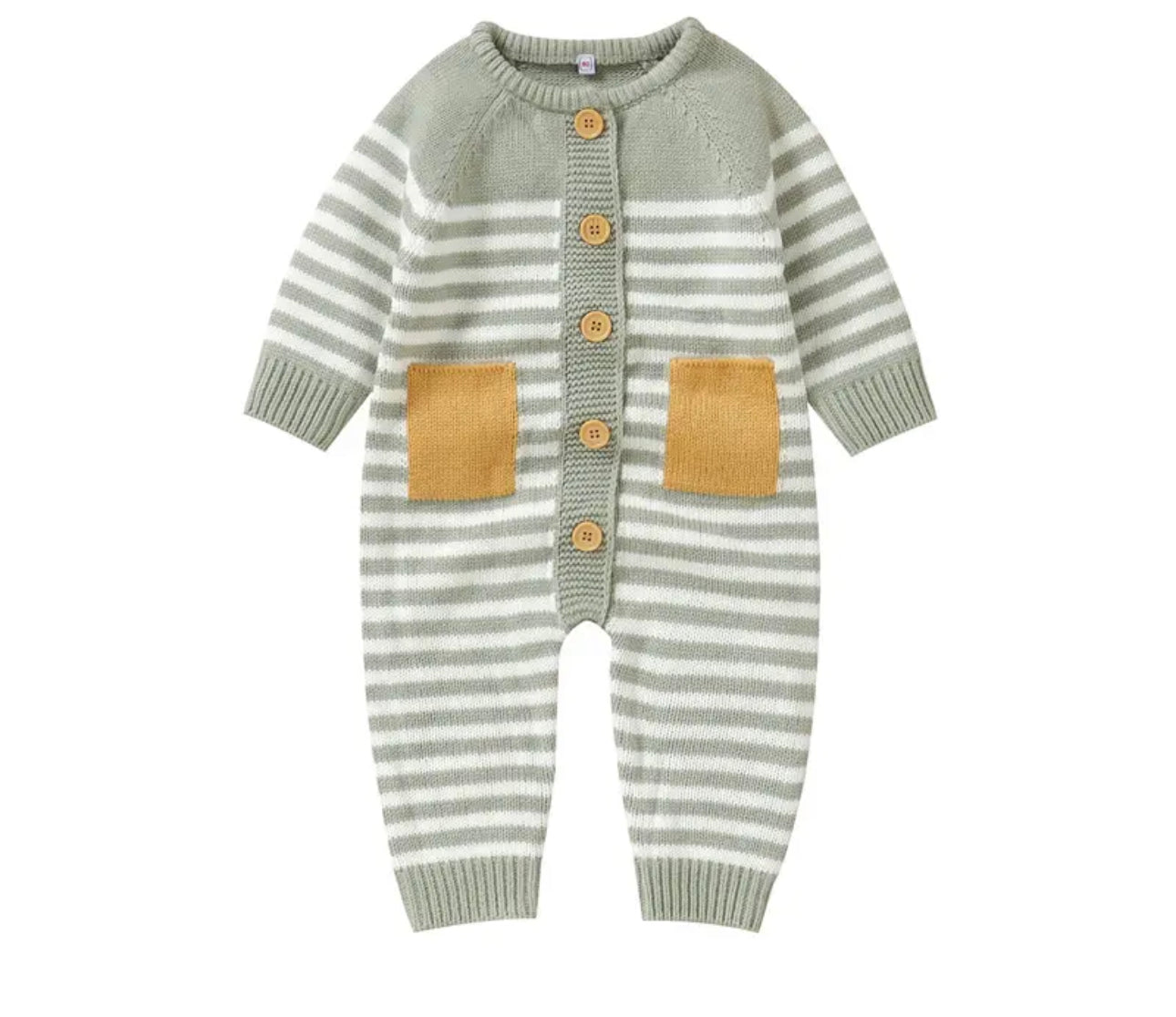 Green striped knit sweater romper