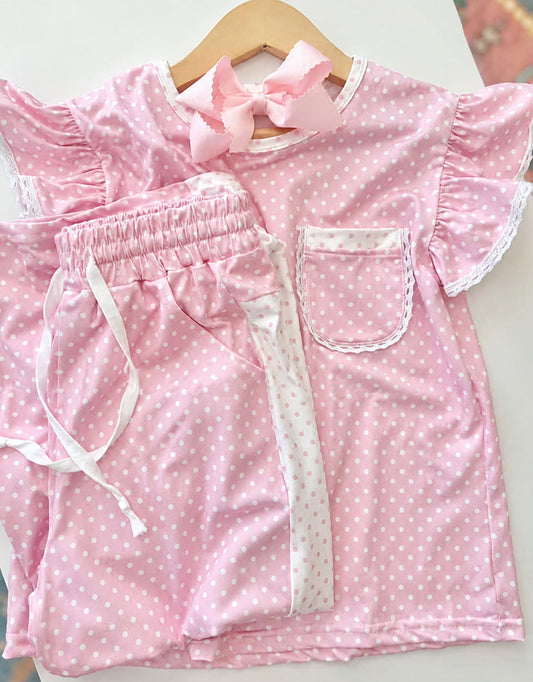 Pink polka dot pant set