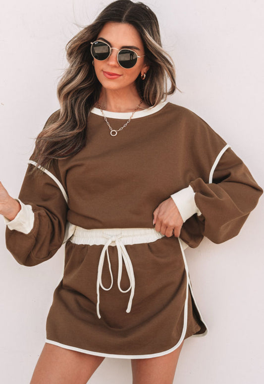 Brown long sleeve skort set- L