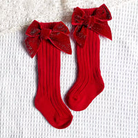 Red Sparkle Bow Knee Socks