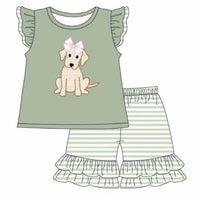 Sage puppy striped girls set