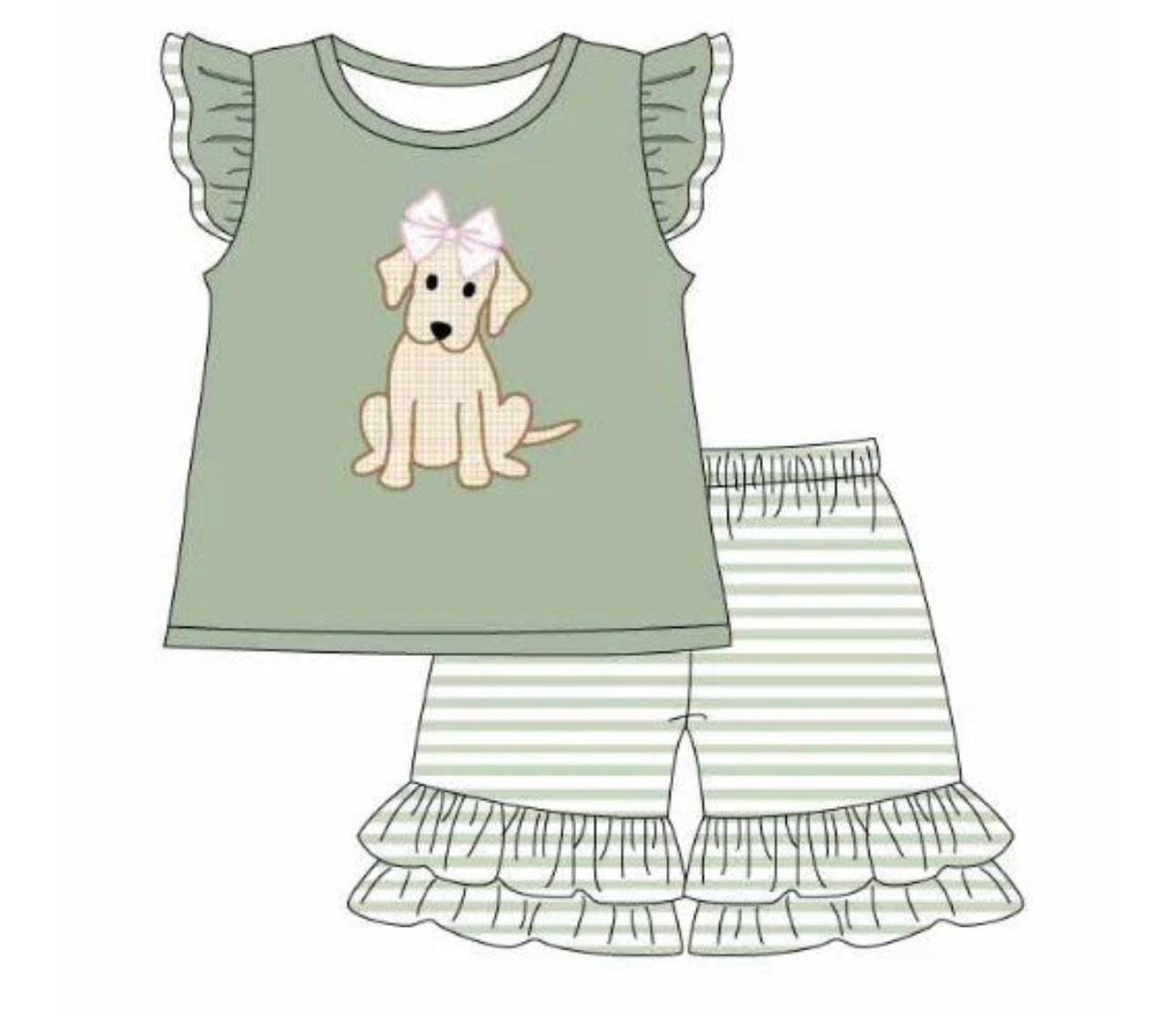 Sage puppy striped girls set