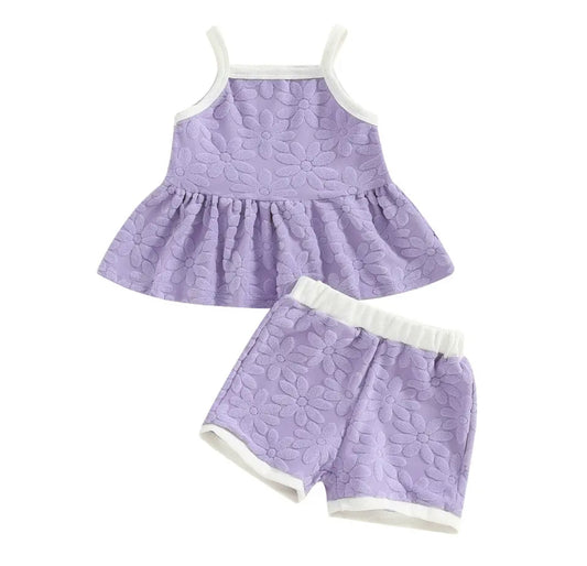 Purple Flower Short Set