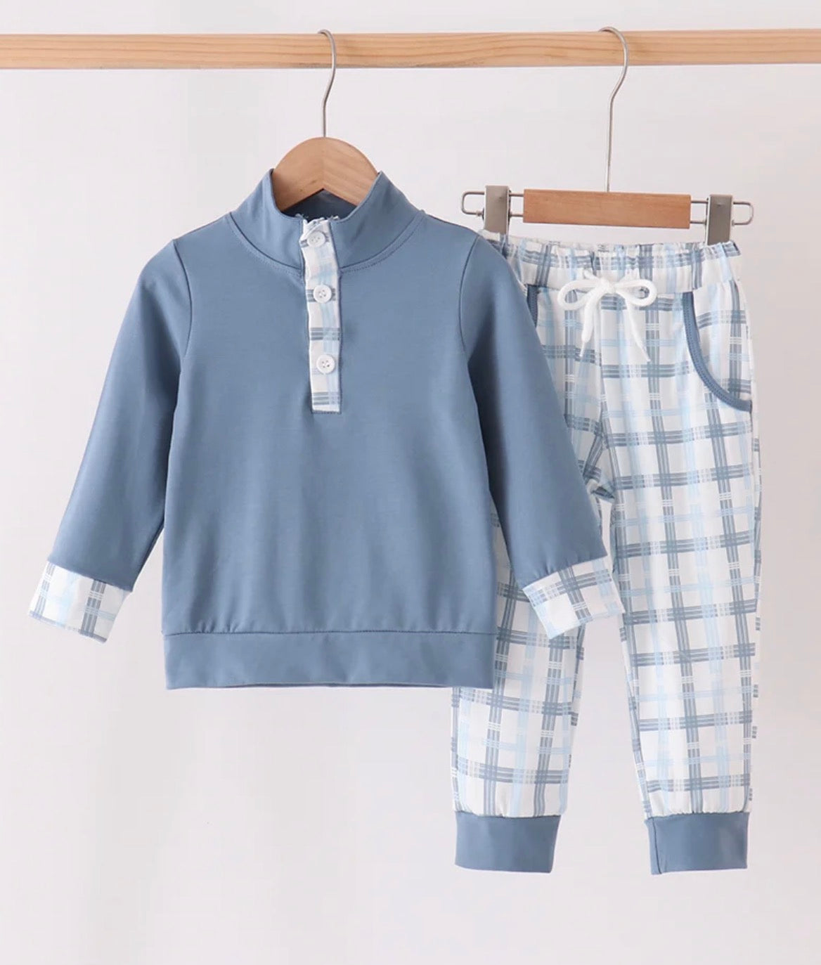 Blue plaid jogger set
