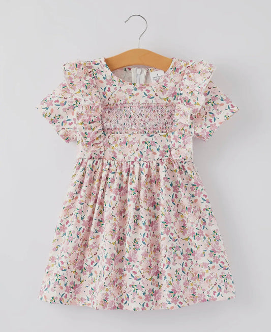 Purple floral smocked dress