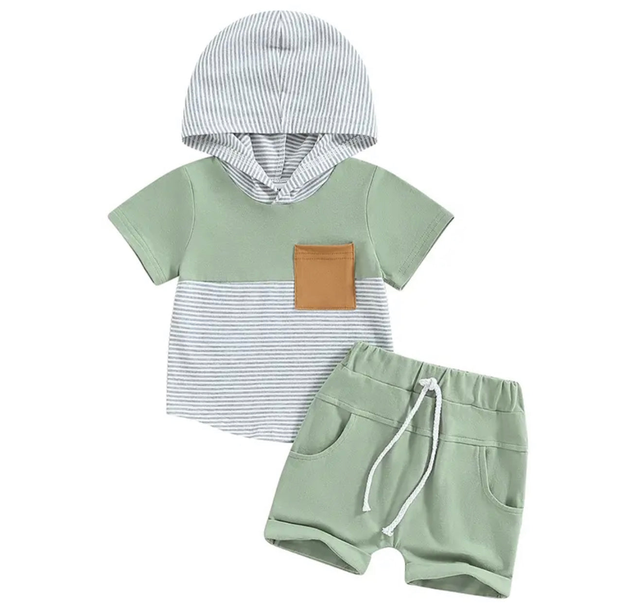 Green striped short set