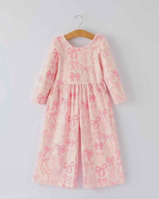 Pink bow long sleeve jumpsuit