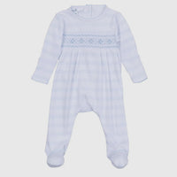 Light blue smocked baby of mine footie