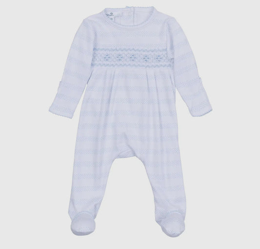 Light blue smocked baby of mine footie