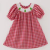 Red plaid smocked dress