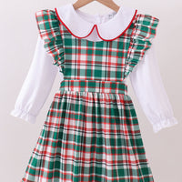 Plaid ruffle girls dress set
