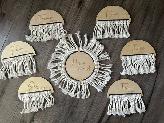 Milestone wood tassel plaques