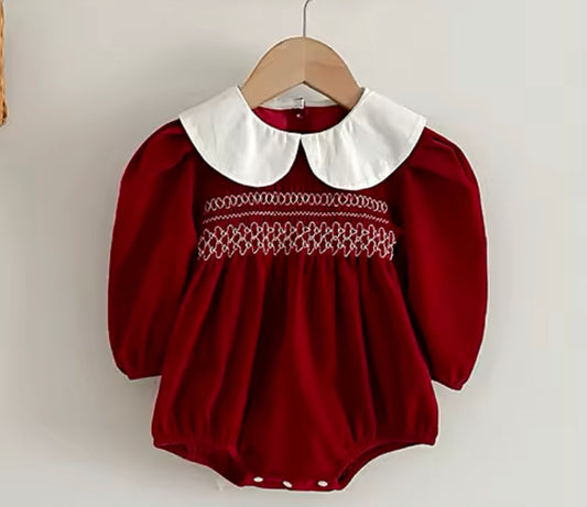 Red smocked girls bubble