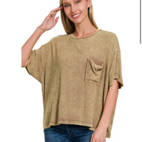Acid wash ribbed top -mocha