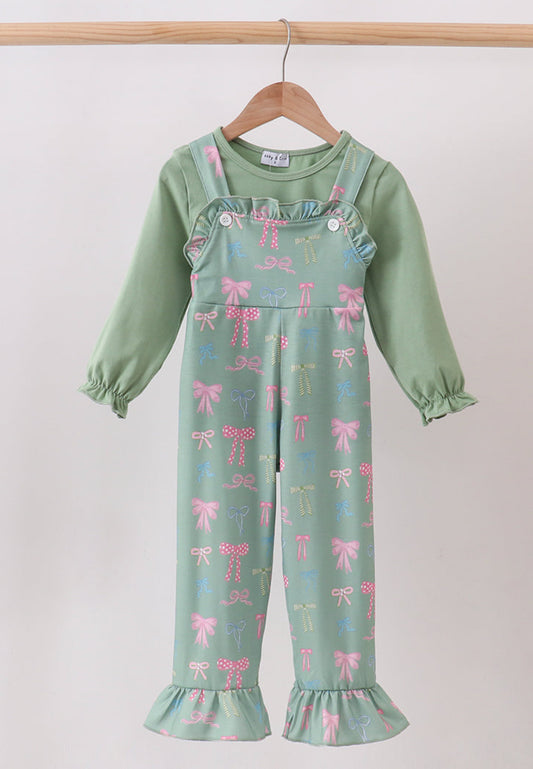 Sage bow ruffle jumpsuit set