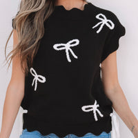 Black side bow sweater top