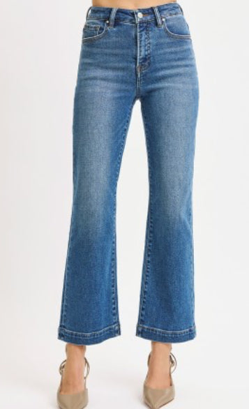 Tummy control high rise crop wide jeans