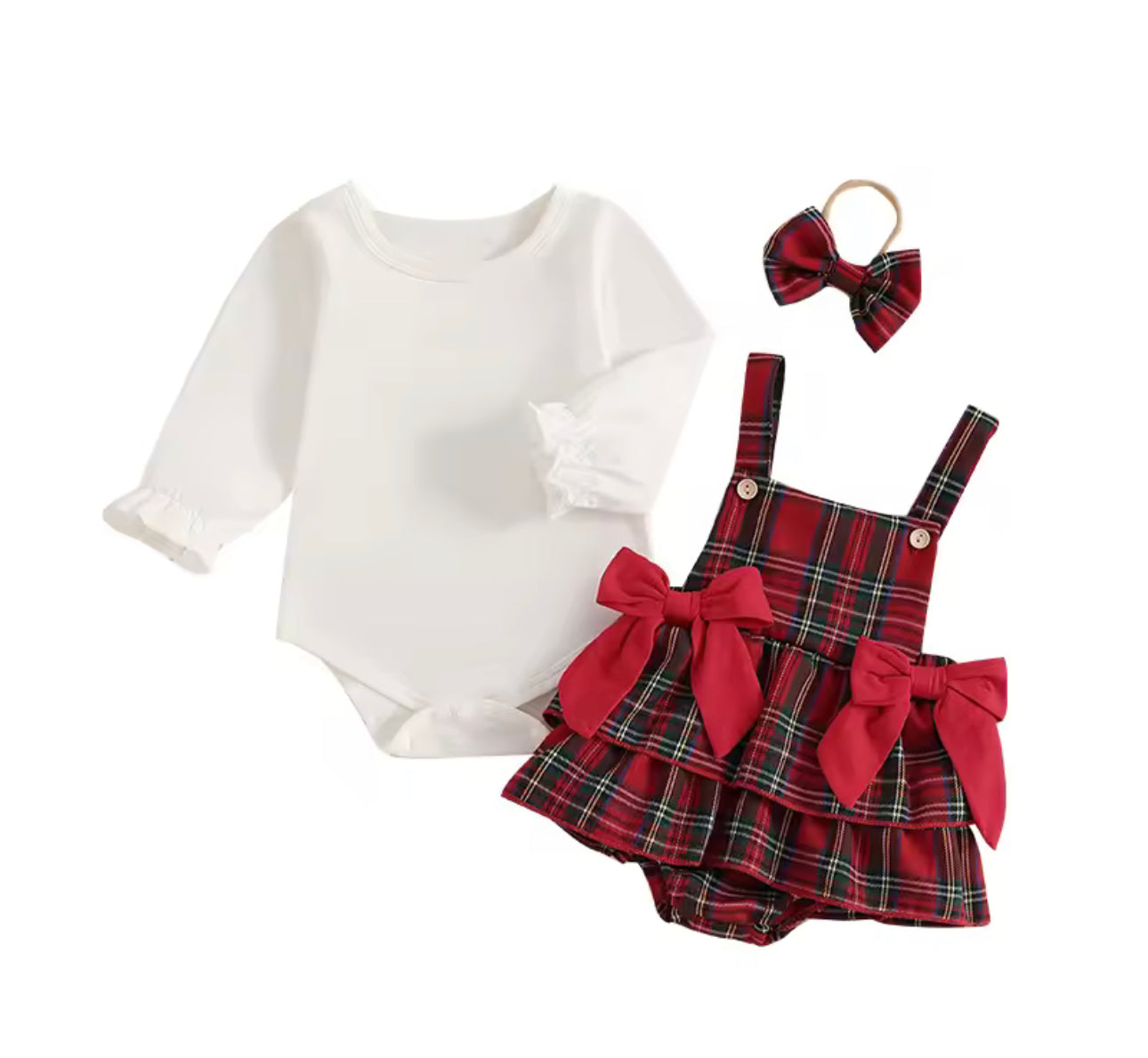 Girls red plaid bubble set