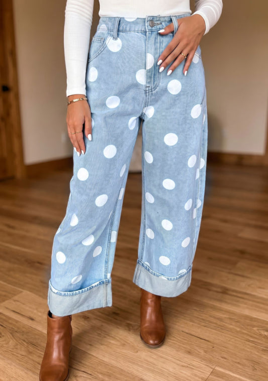 Polka dot barrel jeans