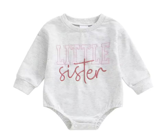 Little sister embroidered sweatshirt onesie