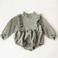 Olive ruffle long sleeve bubble