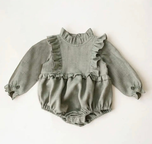 Olive ruffle long sleeve bubble