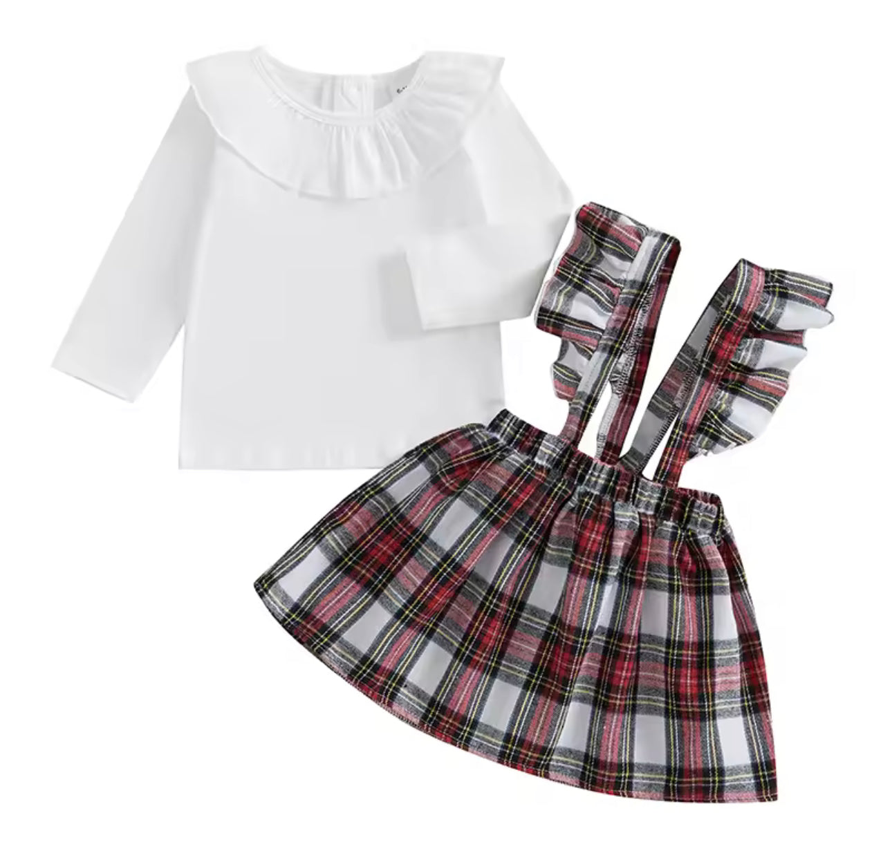 White plaid suspender dress