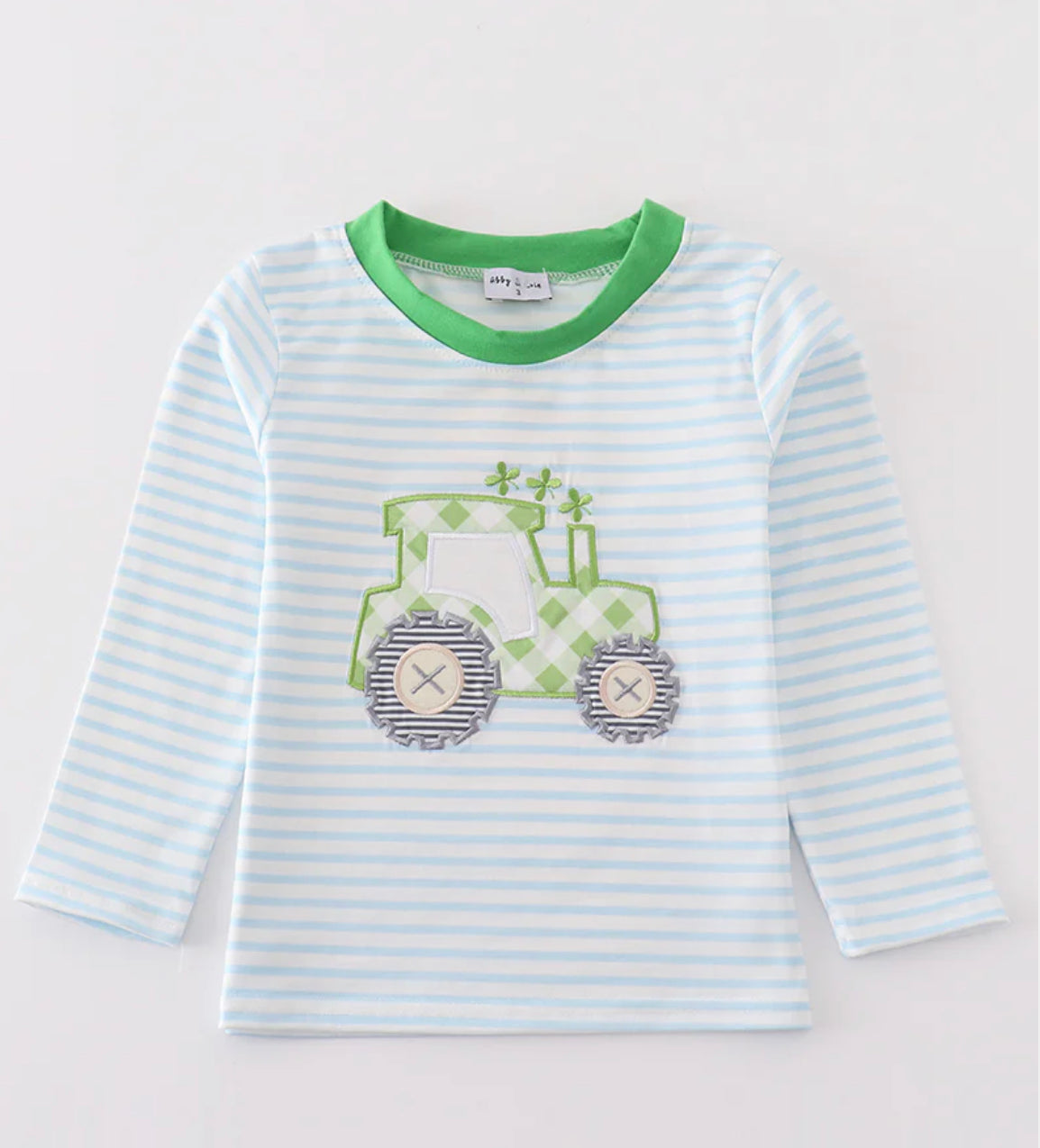 Green clover tractor appliqué top