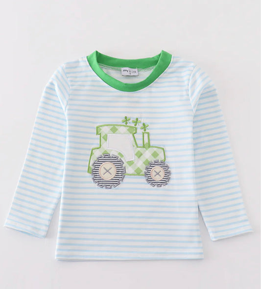 Green clover tractor appliqué top