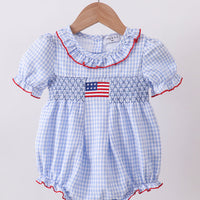 Blue flag smocked ruffle bubble