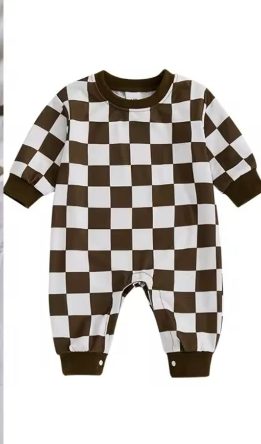 Brown checkered romper