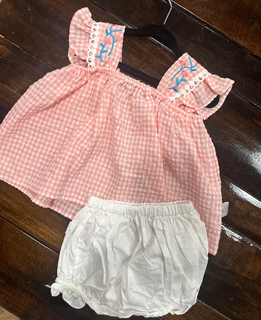 Pink gingham girls bloomer set
