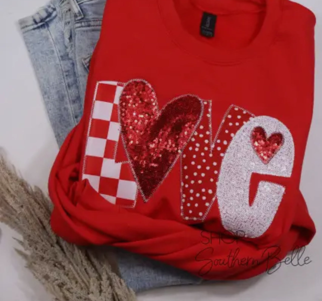 Red LOVE appliqué sweatshirt