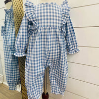 Evelyn romper- blue gingham