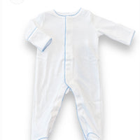 Picot trimmed footie - blue - EMBROIDERED