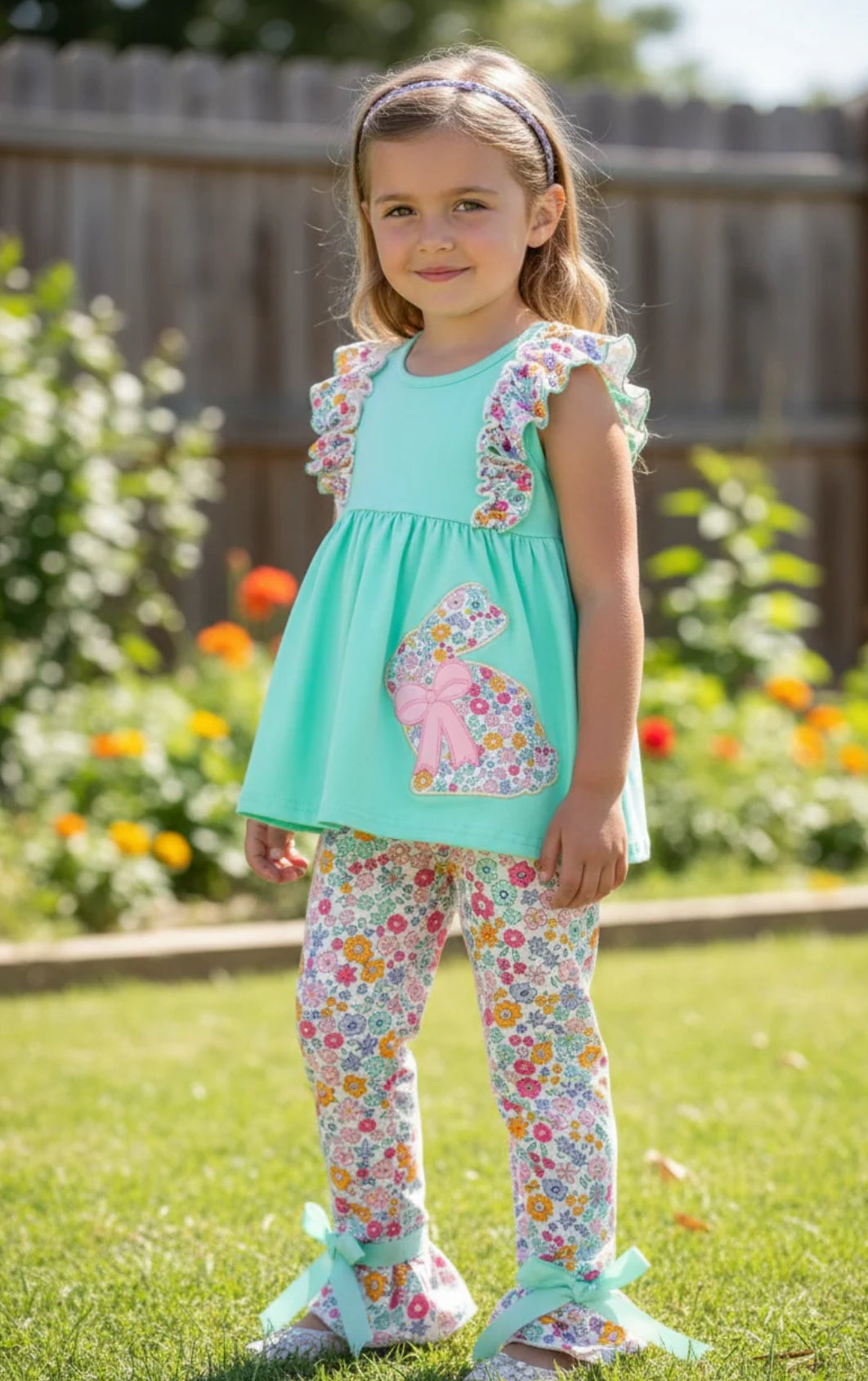Mint applique floral bunny