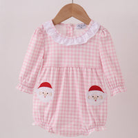 Pink gingham Santa appliqué bubble