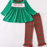 Merry Christmas Smocked girls pant set